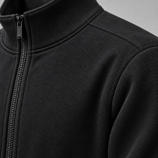 Men's Two-Piece Lounge Set - Stand Collar Full-Zip Jacket & Jogger Pants - Black