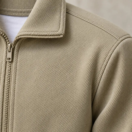 Men's Two-Piece Lounge Set - Stand Collar Full-Zip Jacket & Jogger Pants - Khaki