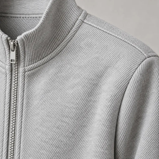 Men's Two-Piece Lounge Set - Stand Collar Full-Zip Jacket & Jogger Pants - Light Gray