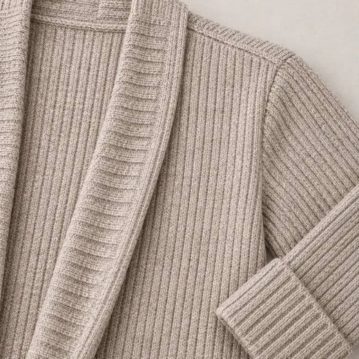 Women's Ribbed Open-Front Cardigan - Longline Knit with Patch Pockets - Oatmeal