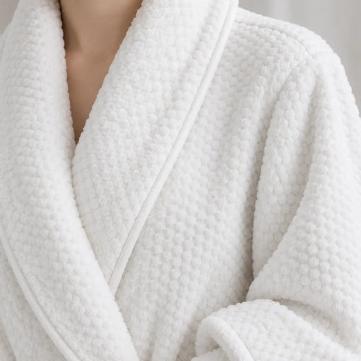 Women's Plush Robe - Shawl Collar Ankle Length Belted with Pockets - White