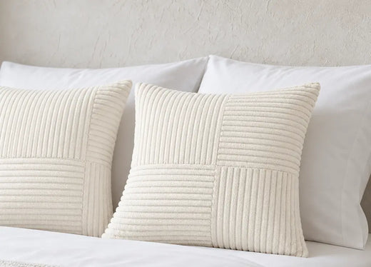 Throw Pillow Covers, Set of 2 - Corduroy Patchwork 18 x 18 in - White