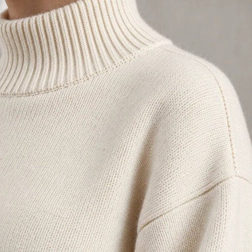Women's Knit Set - Mock Neck Sweater & Wide Leg Pants - Apricot