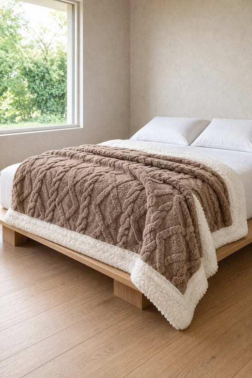 Sherpa Blanket - Textured Plush Throw with Cream Sherpa Back - Espresso