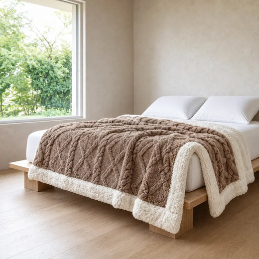 Sherpa Blanket - Textured Plush Throw with Cream Sherpa Back - Espresso