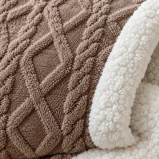 Sherpa Blanket - Textured Plush Throw with Cream Sherpa Back - Espresso