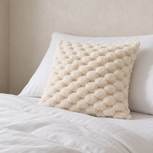 Throw Pillow Covers, Set of 2 - Bubble Textured Plush - Cream