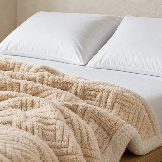 Throw Blanket - Jacquard Velvet Throw with Plush Reverse - Apricot