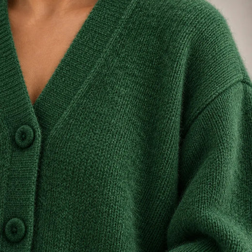 Women's Button Front Cardigan - V Neck Long Sleeve Knit Sweater - Dark Green