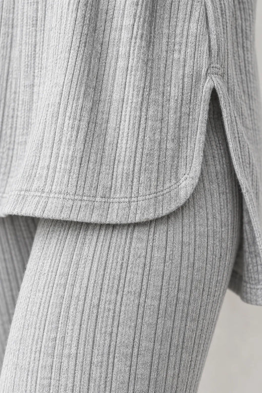 Women's Ribbed Hoodie Lounge Set - Longline Hooded Top & Leggings - Gray