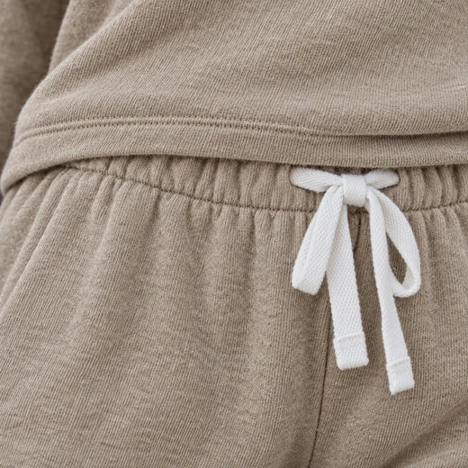 Women's Two-Piece Lounge Set - Crewneck Sweatshirt & Jogger Pants - Khaki