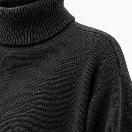 Women's Turtleneck Knit Lounge Set - Sweater & Wide-Leg Pants - Black