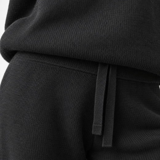 Women's Turtleneck Knit Lounge Set - Sweater & Wide-Leg Pants - Black