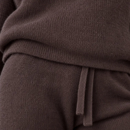Women's Turtleneck Knit Lounge Set - Sweater & Wide-Leg Pants - Chocolate