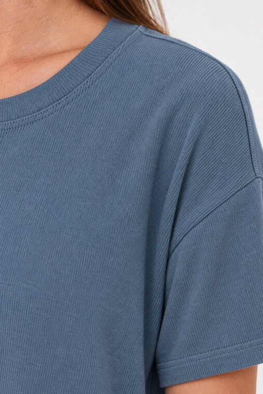 Women's T-Shirt Pajama Set - Boxy Short Sleeve Tee & Sleep Shorts - Slate Blue