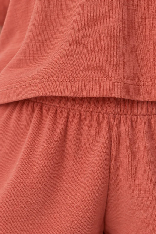 Women's T-Shirt Pajama Set - Boxy Short Sleeve Tee & Sleep Shorts - Terracotta