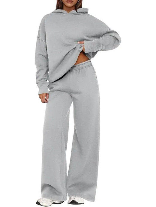Women's Hoodie Lounge Set - Oversized Hoodie & Wide-Leg Sweatpants - Light Gray