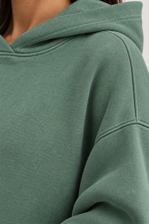Women's Hoodie Lounge Set - Oversized Hoodie & Wide-Leg Sweatpants - Sage Green
