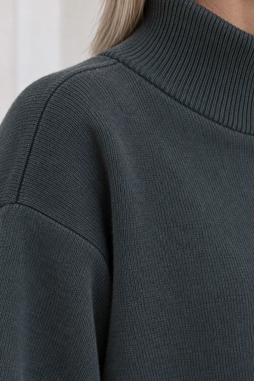 Women's Turtleneck Lounge Set - Long Sleeve Top & Straight-Leg Pants - Charcoal