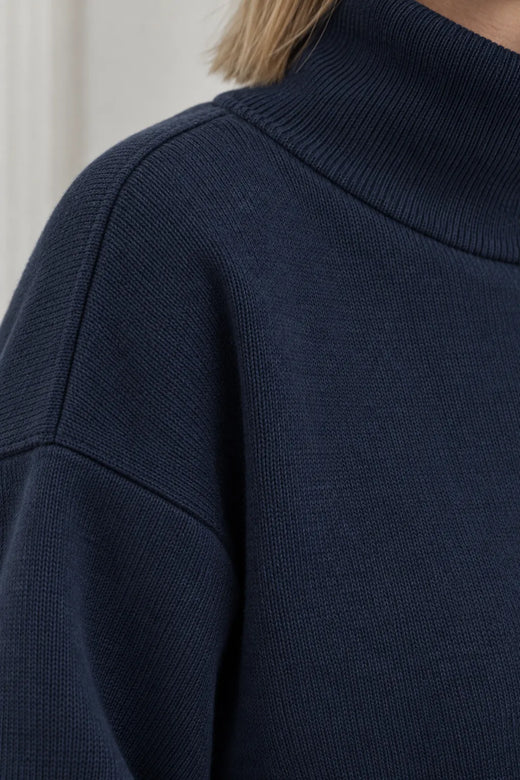 Women's Turtleneck Lounge Set - Long Sleeve Top & Straight-Leg Pants - Navy
