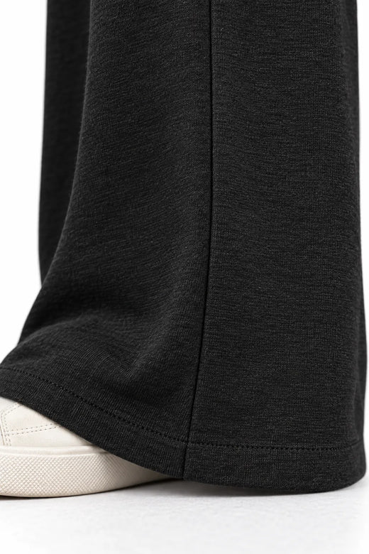 Women's Wide-Leg Sweatpants - High Waist Drawstring Lounge Pants with Pockets - Black