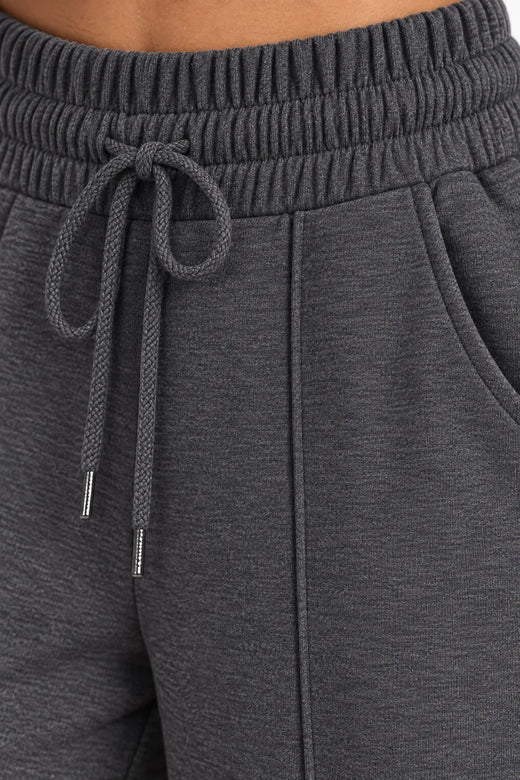 Women's Wide-Leg Sweatpants - High Waist Drawstring Lounge Pants with Pockets - Charcoal