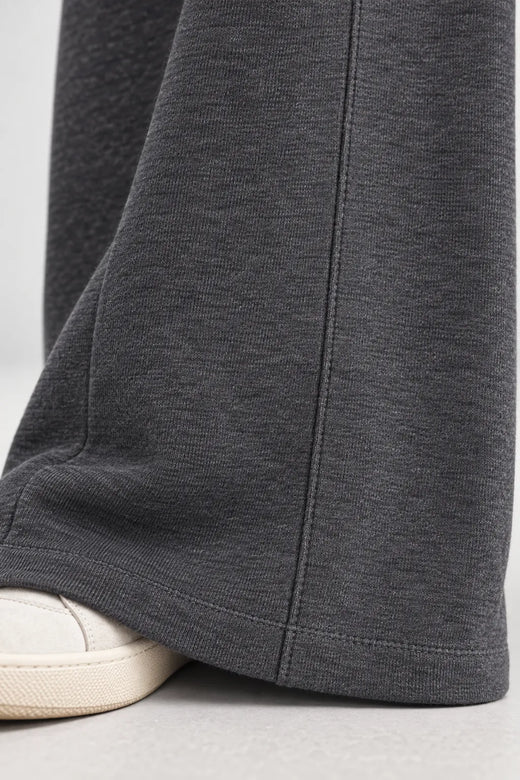 Women's Wide-Leg Sweatpants - High Waist Drawstring Lounge Pants with Pockets - Charcoal