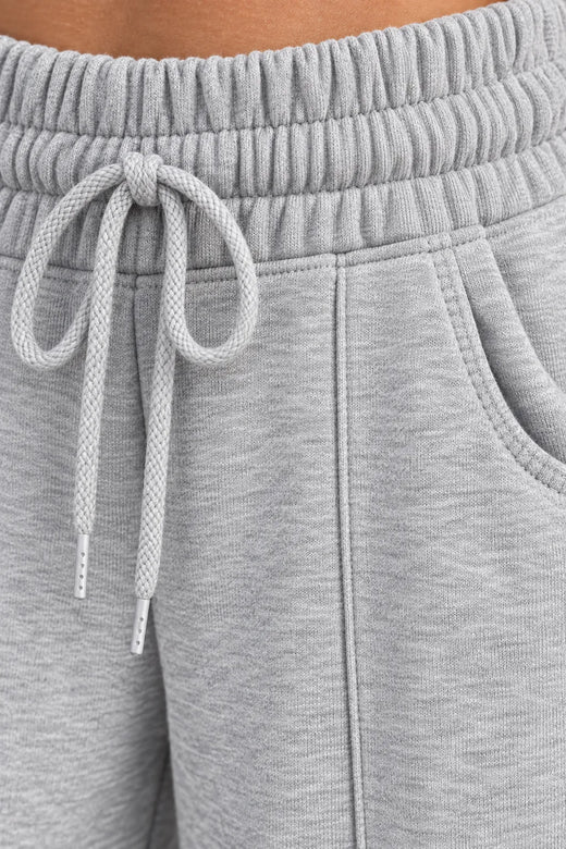 Women's Wide-Leg Sweatpants - High Waist Drawstring Lounge Pants with Pockets - Light Gray