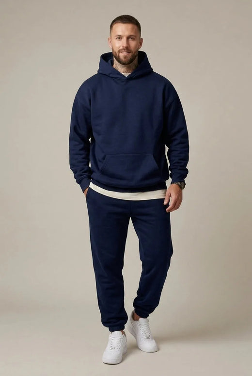 Men's Hoodie Lounge Set - Oversized Hoodie & Cuffed Joggers - Navy