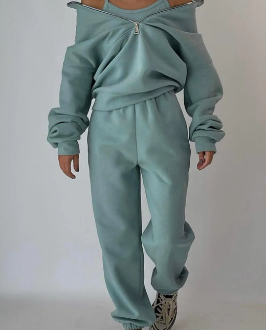 Women's Half-Zip Lounge Set - Oversized Sweatshirt & Tapered Joggers - Mint