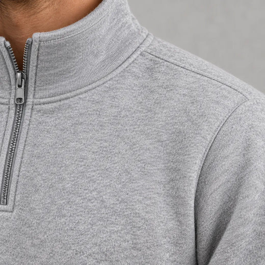 Men's Quarter-Zip Lounge Set - Brushed Fleece Pullover & Tapered Joggers - Heather Gray