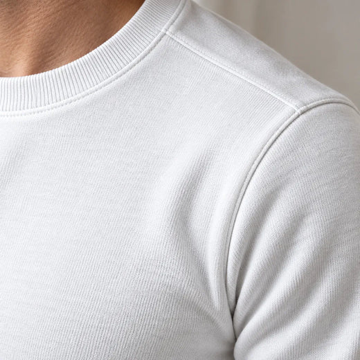 Men's Two-Piece Lounge Set - Long Sleeve Top & Tapered Joggers with Ribbed Cuffs - White