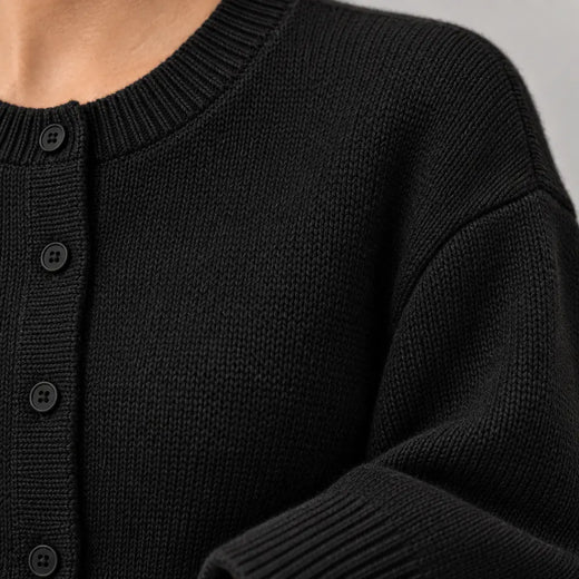 Women's Cropped Cardigan - Crew Neck Button-Front Knit Sweater - Black