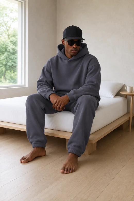 Men's Hoodie Lounge Set - Pullover Hoodie & Drawstring Jogger Pants - Charcoal