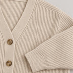 Women's Oversized Cardigan - Deep V-Neck Button-Front Ribbed Knit Sweater - Beige