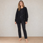 Women's Oversized Cardigan - Deep V-Neck Button-Front Ribbed Knit Sweater - Black