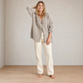 Women's Oversized Cardigan - Deep V-Neck Button-Front Ribbed Knit Sweater - Stone