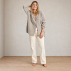 Women's Oversized Cardigan - Deep V-Neck Button-Front Ribbed Knit Sweater - Stone