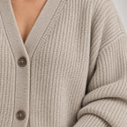Women's Oversized Cardigan - Deep V-Neck Button-Front Ribbed Knit Sweater - Stone