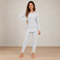 Women's Ribbed Knit Lounge Set - Long Sleeve Split-Hem Top & Fitted Pants - Light Gray