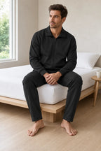 Men's Two-Piece Lounge Set - Stand Collar Full-Zip Jacket & Jogger Pants - Black