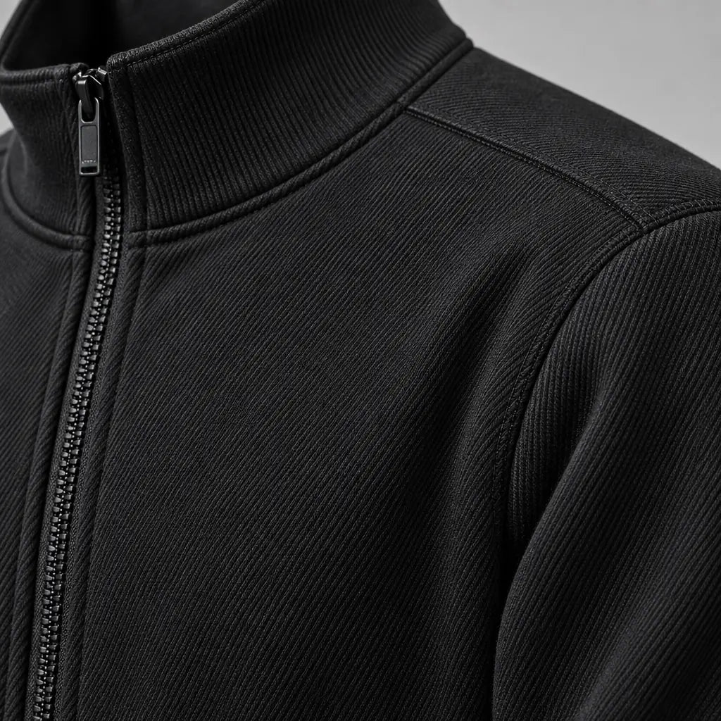 Men's Two-Piece Lounge Set - Stand Collar Full-Zip Jacket & Jogger Pants - Black