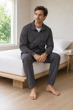 Men's Two-Piece Lounge Set - Stand Collar Full-Zip Jacket & Jogger Pants - Charcoal