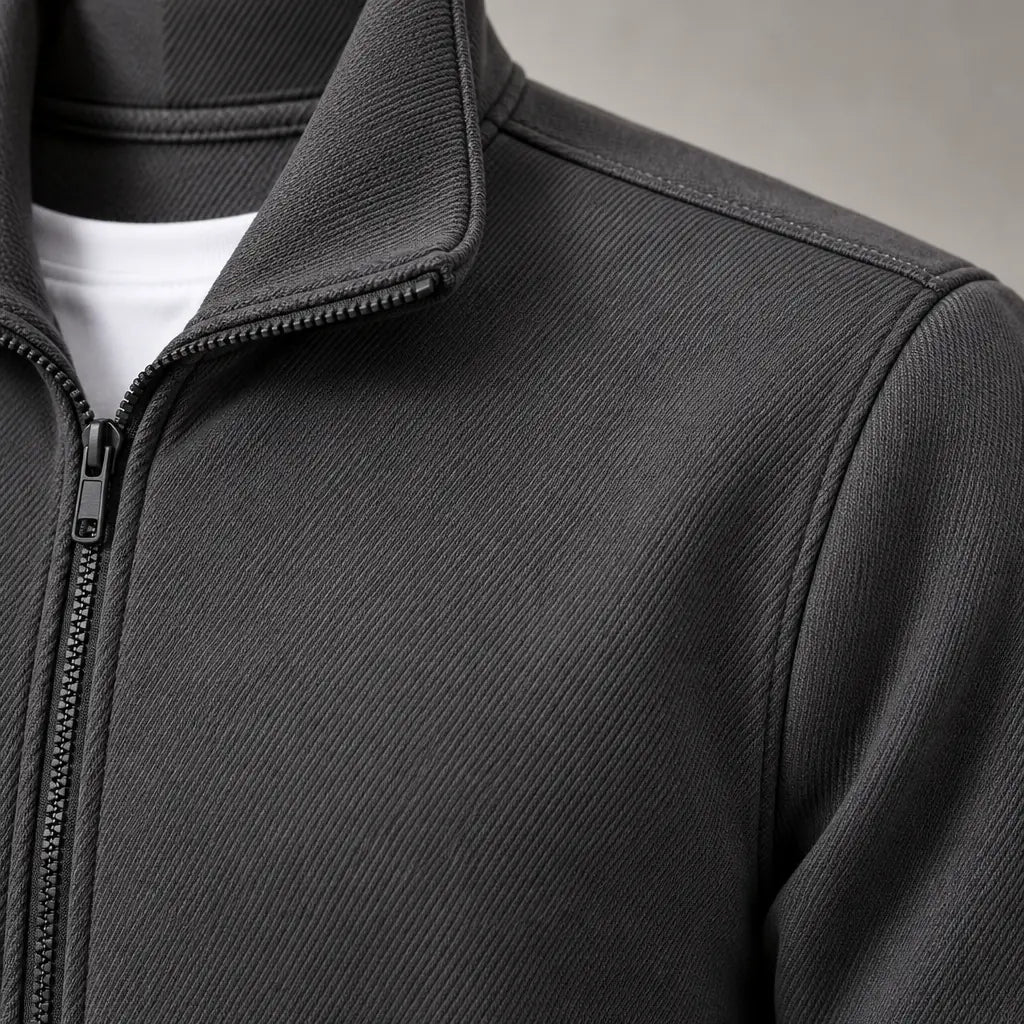 Men's Two-Piece Lounge Set - Stand Collar Full-Zip Jacket & Jogger Pants - Charcoal
