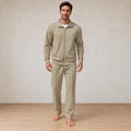Men's Two-Piece Lounge Set - Stand Collar Full-Zip Jacket & Jogger Pants - Khaki