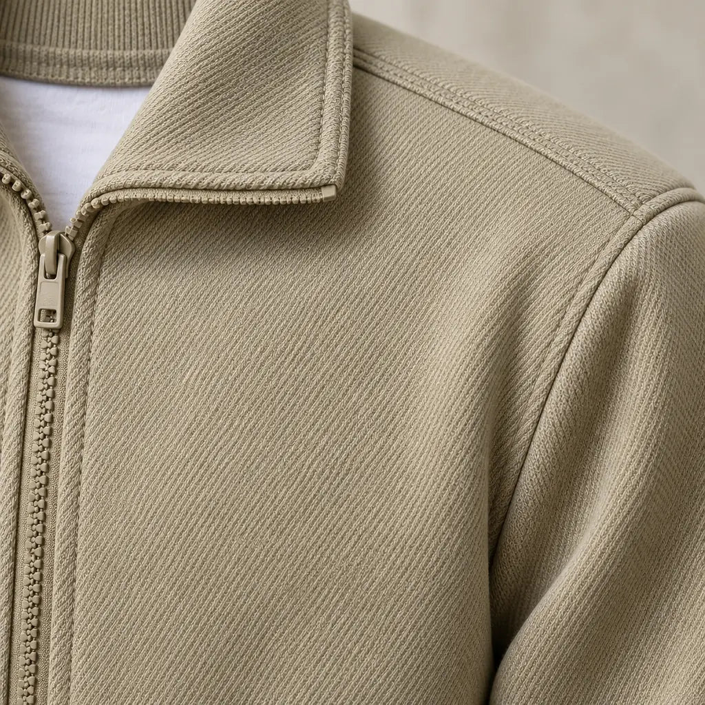 Men's Two-Piece Lounge Set - Stand Collar Full-Zip Jacket & Jogger Pants - Khaki