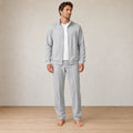 Men's Two-Piece Lounge Set - Stand Collar Full-Zip Jacket & Jogger Pants - Light Gray