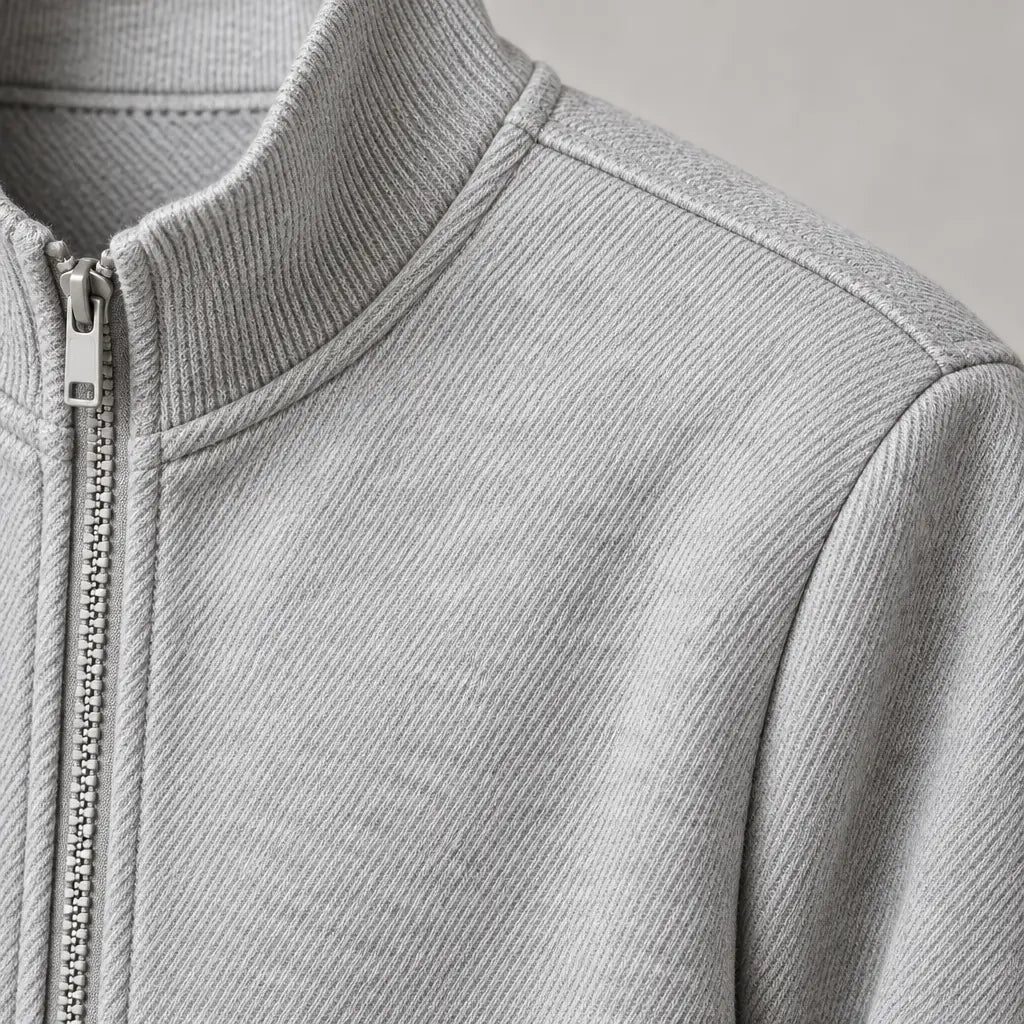 Men's Two-Piece Lounge Set - Stand Collar Full-Zip Jacket & Jogger Pants - Light Gray