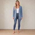 Women's Ribbed Open-Front Cardigan - Longline Knit with Patch Pockets - Dusty Blue