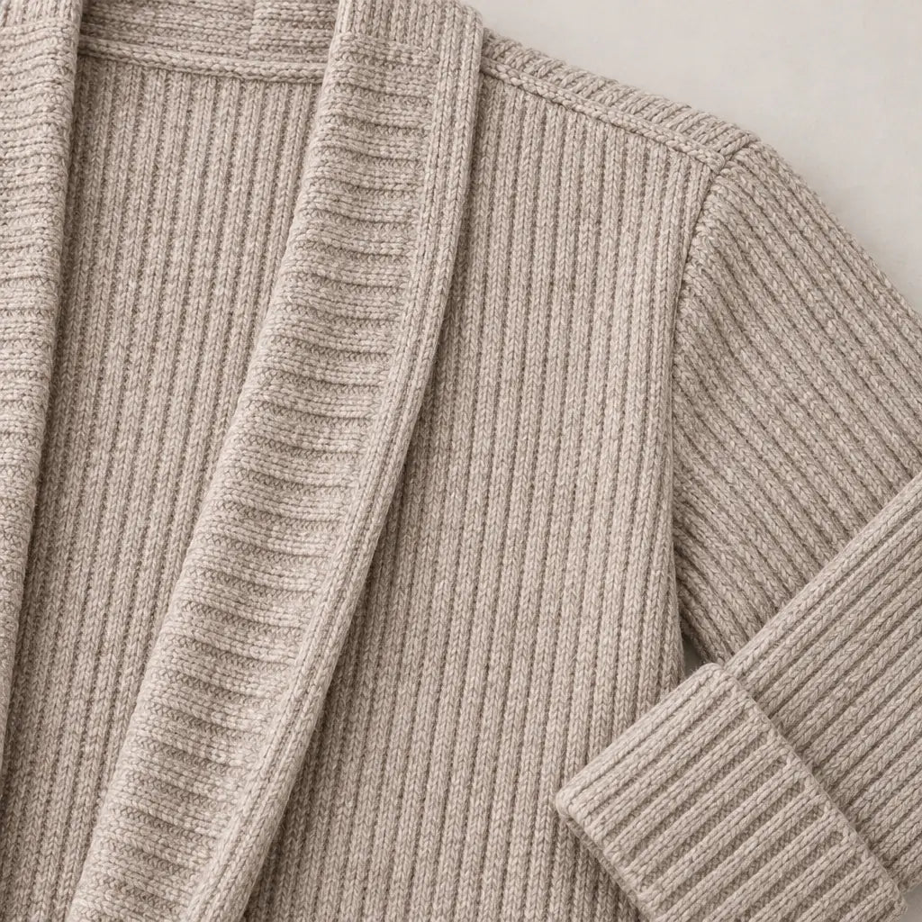 Women's Ribbed Open-Front Cardigan - Longline Knit with Patch Pockets - Oatmeal